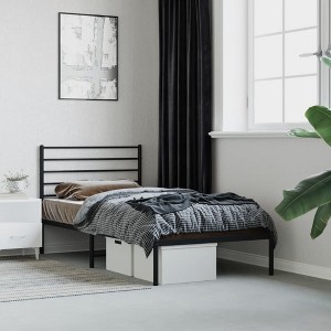 vidaXL Metal Bed Frame with Headboard Black 39.4 in.x78.7 in. - 1 of 4