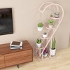 Tangkula 5-Tier Metal Plant Stand, Heart-shaped Plant Shelf Tiered Plant Stand with 4 Hanging Hooks, Wide Slatted Platform Black/Pink & Blue/White - 4 of 4