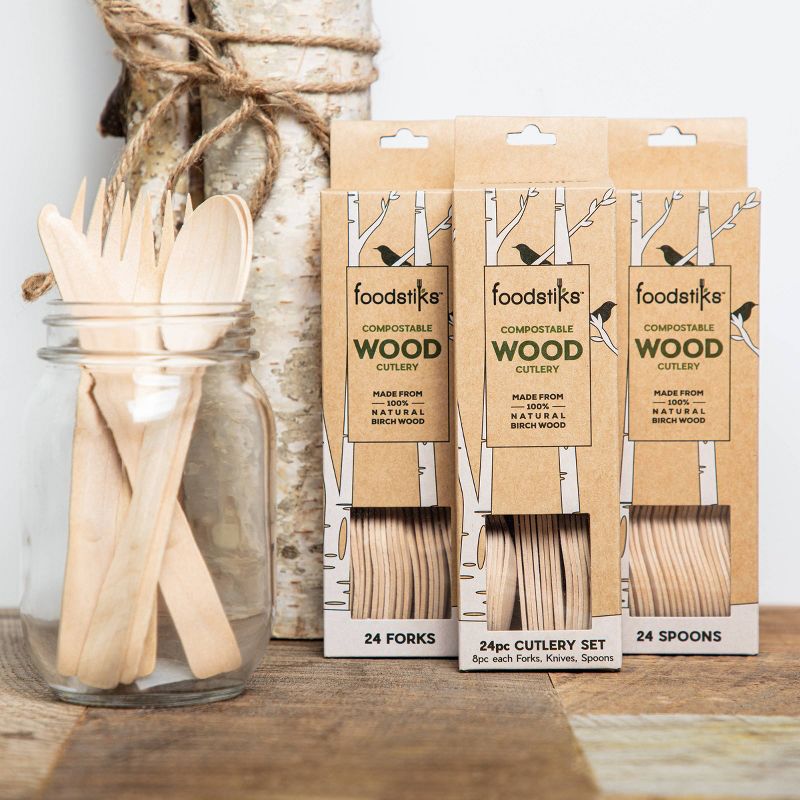 foodstiks Premium Compostable Disposable Wood Cutlery Forks - 24pc, 5 of 10