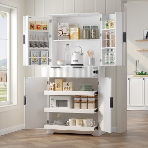 72" Fluted Kitchen Pantry Cabinet with 3 Slide-Out Drawers & 6 Adjustable Door Shelves – Freestanding Storage Cabinet for Kitchen-- Frevyn - 1 of 4