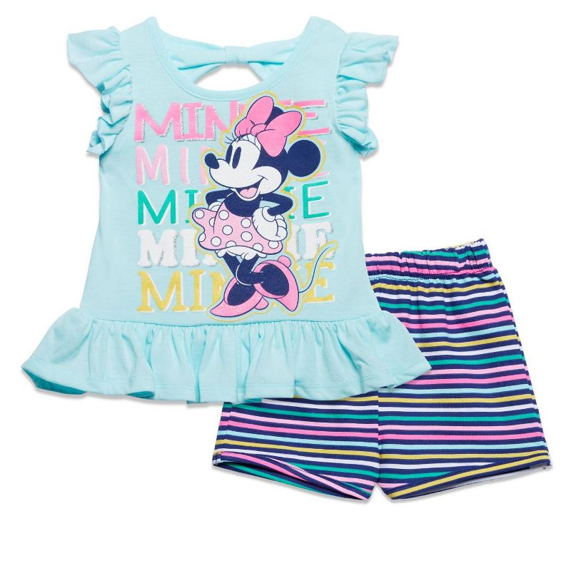 Disney Minnie Mouse Baby Girls T-Shirt and French Terry Shorts Set Blue , 1 of 4