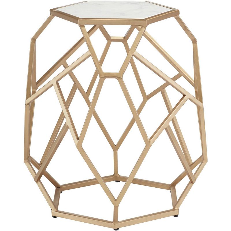 Coast to Coast Accents Modern Gold Metal Hexagon Accent Table 20 1/2" Real White Marble Tabletop for Living Room Bedroom Bedside, 5 of 7
