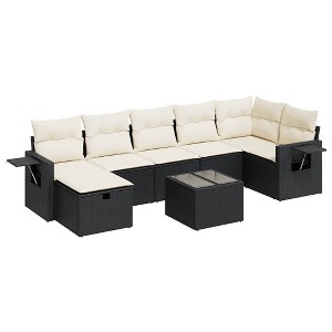 vidaXL Garden Sofa Set Black PE Rattan, Powder-Coated Steel, Tempered Glass - 1 of 4