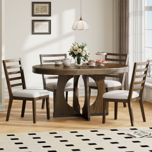 5-Piece Retro Rustic Functional Dining Set Unique Geometric Design for Dining Room and Kitchen - 1 of 4