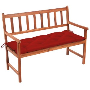 vidaXL Solid Acacia Wood Patio Bench with Comfortable Red Cushion, Rustic Outdoor Furniture with Durable Light Oil Finish - 1 of 4