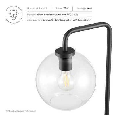 Black Arc Floor Lamp with Glass Globe Shade