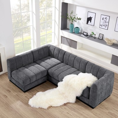 128” Chenille Sectional Couch, 4 Seater L Shape Modular Sofa Set for Living Room Office-Morden Fort