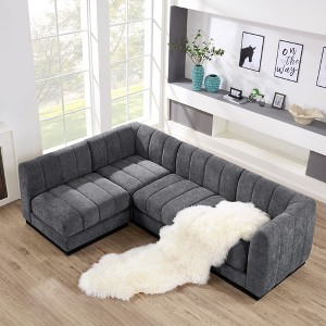 128” Chenille Sectional Couch, 4 Seater L Shape Modular Sofa Set for Living Room Office-Morden Fort - 1 of 4
