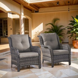 POCASSY Wicker Rattan Outdoor Chairs Set of 2, High Back Deep Seat Patio Furniture Accent Patio Chair with 3.5" Thick Seat Cushion - 1 of 4
