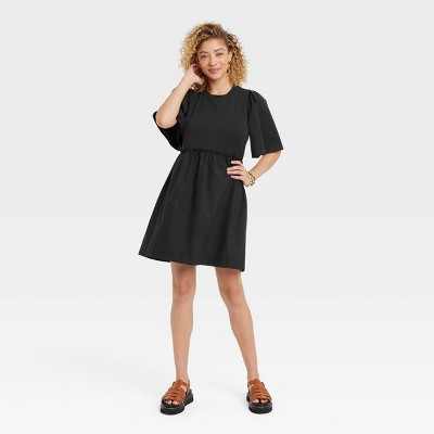 Women's Flutter Short Sleeve Knit Woven Dress - A New Day™