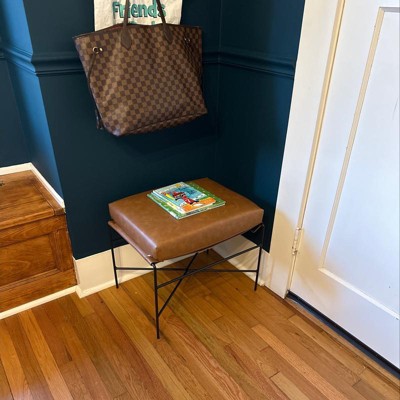 Leather & Metal Ottoman Black Brown - Hearth & Hand with Magnolia