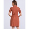 Allegra K Women's Collared Side Pockets Button Up Cotton Belted Shirt Dress - 4 of 4