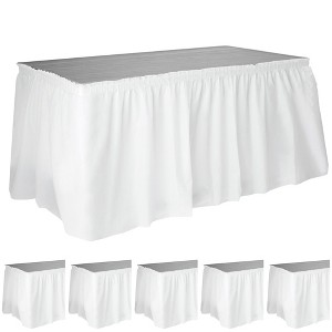 Juvale 6 Pack Ruffled Disposable Plastic Table Skirts for Tables Up to 8 FT, Weddings, Engagement, Birthdays, Baby Showers Party Decorations, White - 1 of 4