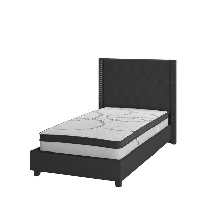 Flash Furniture Riverdale Twin Size Tufted Upholstered Platform Bed In Black Fabric With 10 Inch Certipur us Certified Pocket Spring Mattress Target