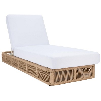 Tan Rope Wicker Armless Chaise with White Cushions