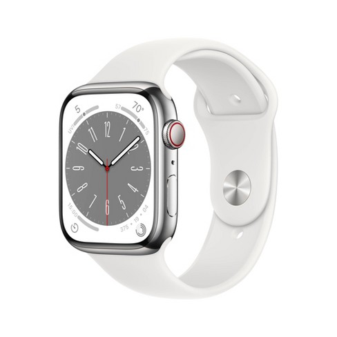 Apple Watch Series 8 GPS + Cellular 45mm Silver Stainless Steel Case with  White Sport Band - M/L