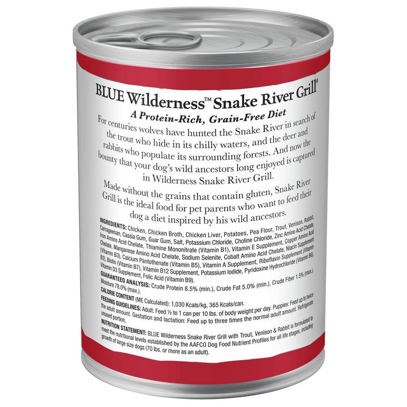 Blue Buffalo Wilderness Grain Free Wet Dog Food Snake River Grill with Trout Fish, Venison &#38; Rabbit - 12.5oz/12ct Pack, 5 of 9