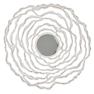 Olivia & May 45"X45" Wooden Floral Carved Room Wall Mirror with Cutout Design White - 1 of 4