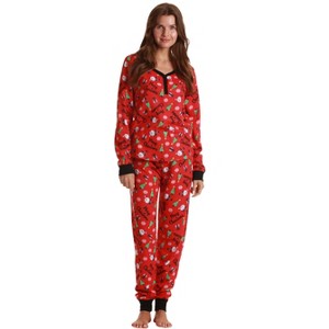 #followme Buffalo Plaid 2 Piece Thermal Pajama Set for Women -Jogger Winter Christmas PJs - 1 of 3