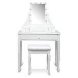 Tangkula Make-Up Vanity Table Dresser Set w/LED Light & Padded Stool