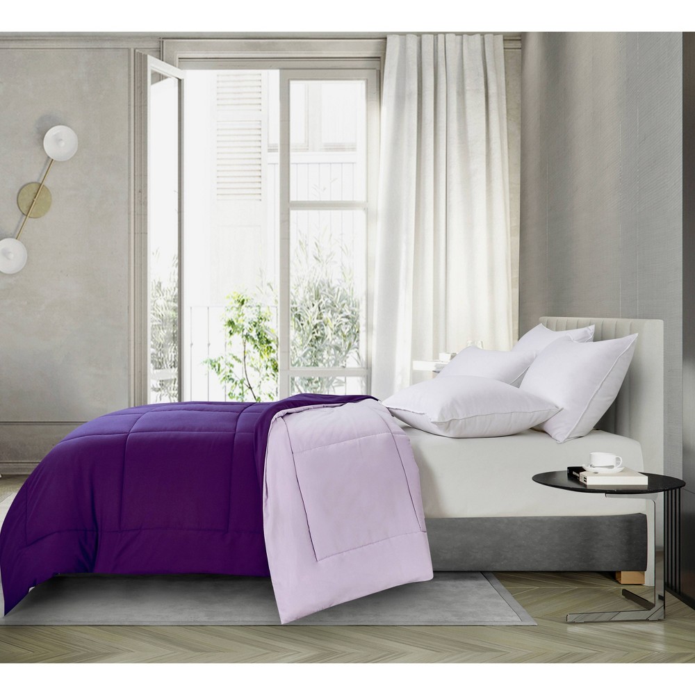 Photos - Duvet Twin Reversible Microfiber Down Alternative Comforter Purple/Violet - Blue