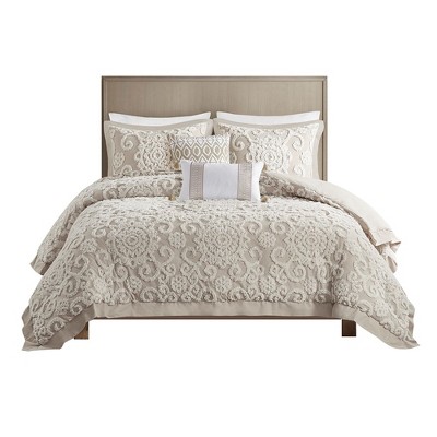 Suzanna Taupe Cotton Embroidered Full/Queen Duvet Set