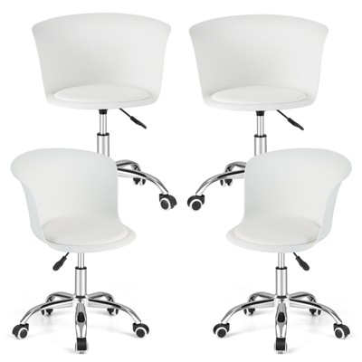 Costway Set of 2 Adjustable Office Chair Armless Swivel Desk Chair PU Leather Seat Black/White