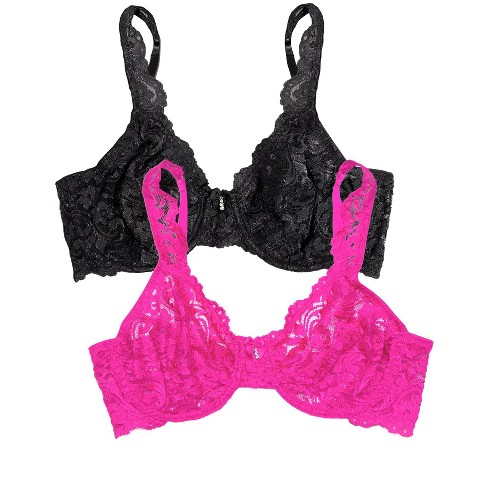 Smart & Sexy Full Figure Signature Lace Unlined Underwire Bra 2-pack Black  Hue/m Pink 34dd : Target