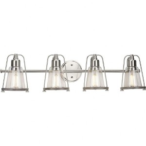 Progress Lighting Conway 4-Light Bath Vanity Light, Brushed Nickel, Clear Seeded, Bell-Shaped, Farmhouse Collection - 1 of 2