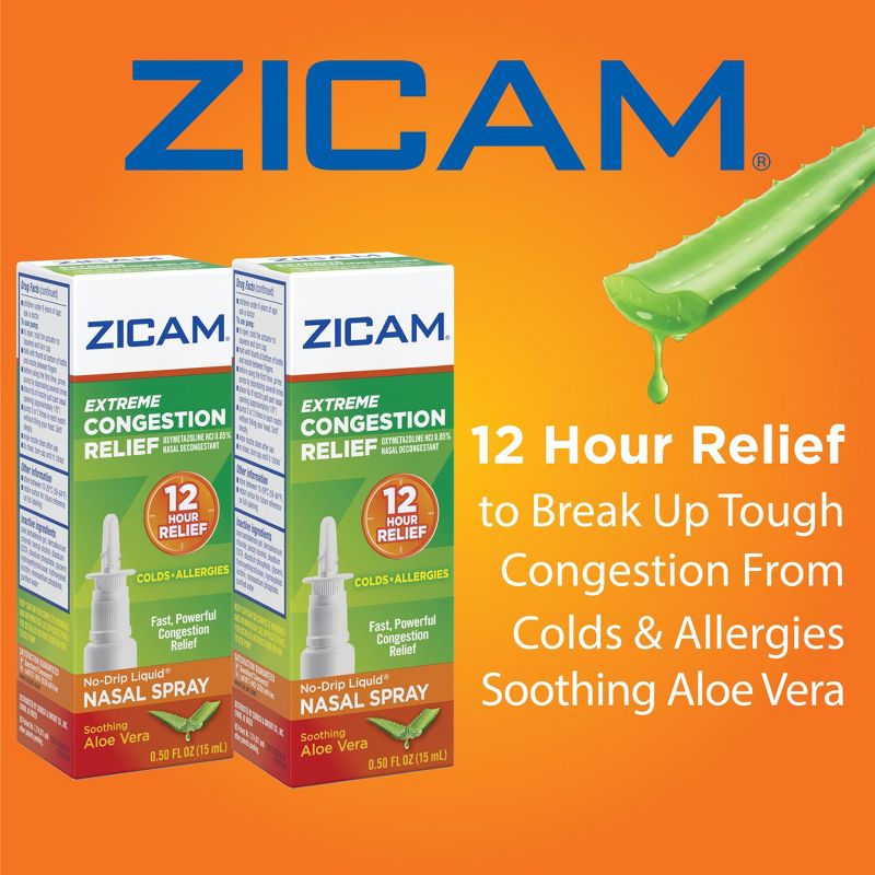 Zicam Extreme Congestion Relief No-Drip Nasal Spray with Soothing Aloe Vera - 0.5oz, 5 of 9