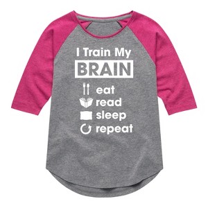 Girls' - Instant Message - I Train My Brain Shirt Tail Raglan Graphic T-shirt - 1 of 4