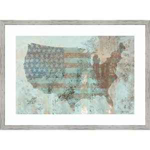 Amanti Art Vintage USA Map by Marie Elaine Cusson Wood Framed Wall Art Print 25 in. x 18 in. - 1 of 4