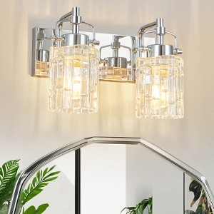 POWLIG Modern Chrome Vanity Light for Bathroom Mirror - 11.81 Inch Dimmable 2-Light Fixture with Glass Shades - 1 of 4