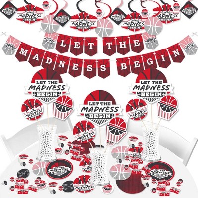 Big Dot of Happiness Red Basketball - Let The Madness Begin - College Basketball Party Supplies - Banner Decoration Kit - Fundle Bundle