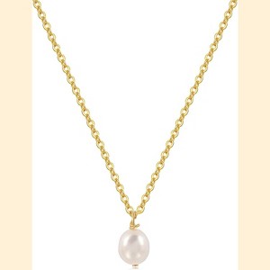 14K Gold Plated Dainty Single Pearl Choker - Trendy Simple Women's Pearl Necklace Jewelry - 1 of 4