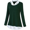Women's Long Sleeve Contrast Collared Shirts Patchwork Work Blouse Tunics Tops - 2 of 4