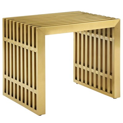 Gridiron Small Stainless Steel Bench Gold - Modway