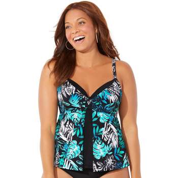 Swimsuits For All Women's Plus Size Adjustable Relaxed Fit Tie Front  Underwire Tankini Top - 22, Ombre Blue Palm : Target