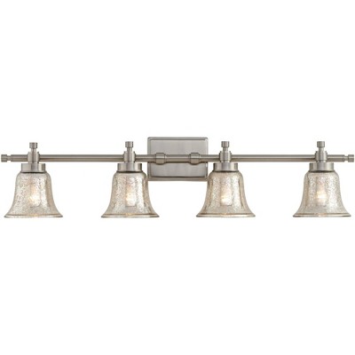 Possini Euro Design Modern Wall Light Brushed Nickel Hardwired 36 1/4" Wide 4-Light Fixture Mercury Glass Bathroom Vanity