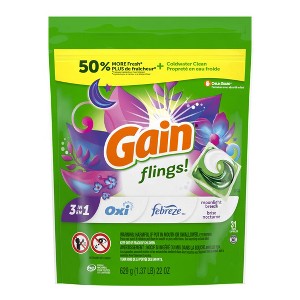 Gain Flings Laundry Detergent Pacs, 31 Count, Moonlight Breeze Scent, 3 in 1 HE Detergent Pacs with Oxi Boost and Febreeze - 1 of 4