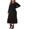 Agnes Orinda Women's Plus Size Long Sleeve Crew Neck Ruffled Hem Ribbed Knit A Line Mixi Dresses - 2 of 4