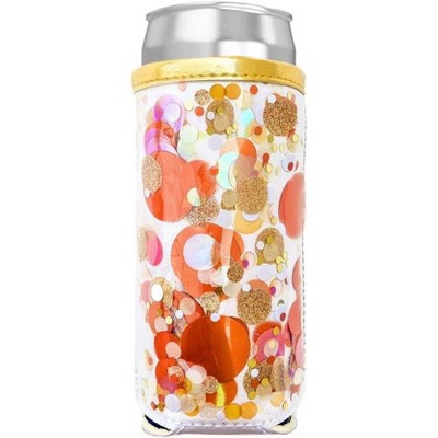 Packed Party Spirit Squad Confetti Skinny Can Cooler, Insulated Metal Can Drink Holder for Tailgate, Pool or Beach (Orange Burst)