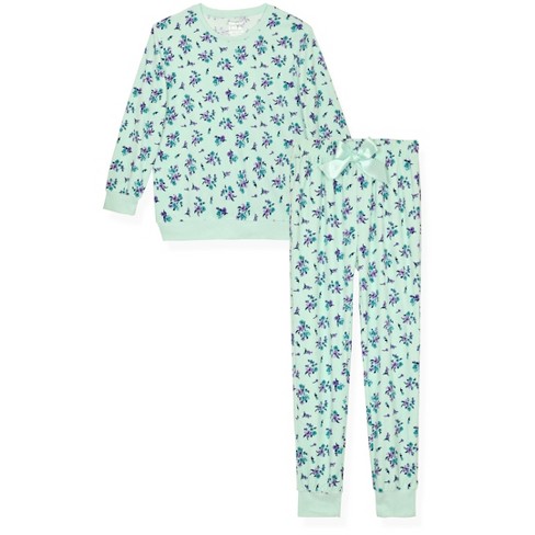 Girls Fuzzy Leopard Soft Novelty Fleece 2-Piece Pajama Sleep Pant