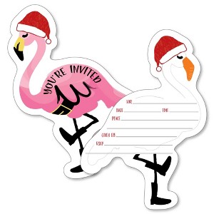 Big Dot of Happiness Flamingle Bells - Shaped Fill-in Invitations - Tropical Christmas Party Invitation Cards with Envelopes - Set of 12 - 1 of 4