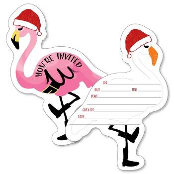 Big Dot of Happiness Flamingle Bells - Shaped Fill-in Invitations - Tropical Christmas Party Invitation Cards with Envelopes - Set of 12