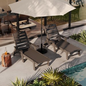 coucheta Outdoor HDPE Chaise Lounge with Rolling Wheels Set of 2, Oversize HDPE 5-Position Pool Lounge Chairs, for Deck, Patio, Pool, Backyard, Grey - 1 of 4
