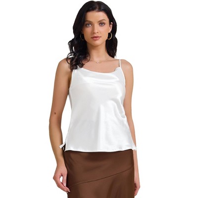 INSPIRE CHIC Women's Satin Cowl Neck Sleeveless Spaghetti Strap Summer Camisole