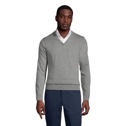 Lands' End School Uniform Men's Cotton Modal Fine Gauge V-neck Sweater -  Small - Pewter Heather : Target