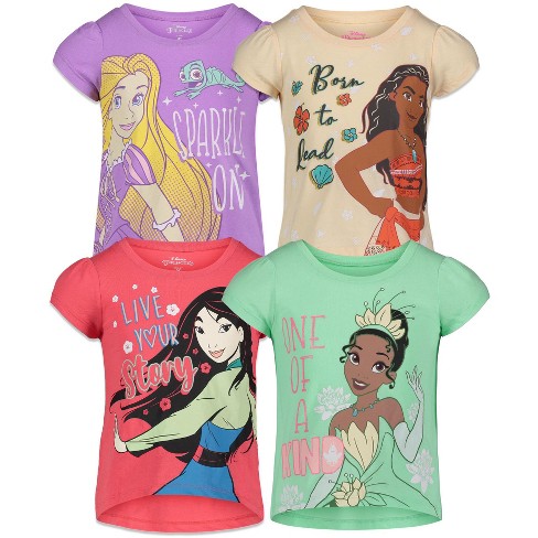 Princess Mulan Tiana Rapunzel Moana Toddler Girls 4 Pack T-shirts