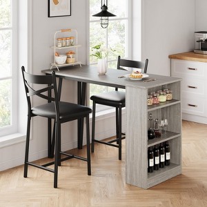 3-Piece Counter Height Dining Table Set with Stools, Drop Leaf Bar Table and Chairs, Storage Shelves, Space-Saving Kitchen Furniture - 1 of 4